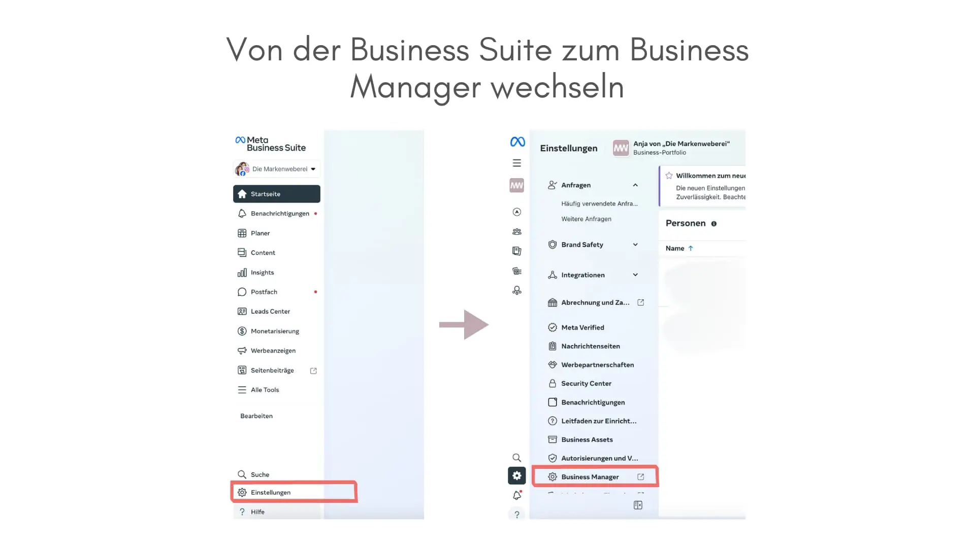 So kommt man von der Meta Business Suite zum Meta Business Manager